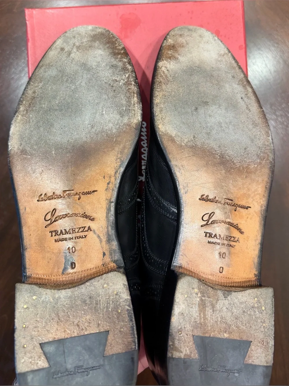 Salvatore Ferragamo Tramezza Black Leather Brogue Oxfords size 10D